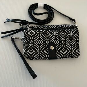 NWOT No Boundaries Aztec Black White Print Cotton Crossbody Wristlet